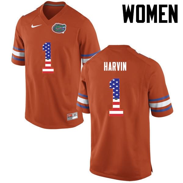 Women's NCAA Florida Gators Percy Harvin #1 Stitched Authentic USA Flag Fashion Nike Orange College Football Jersey NTM6665MW